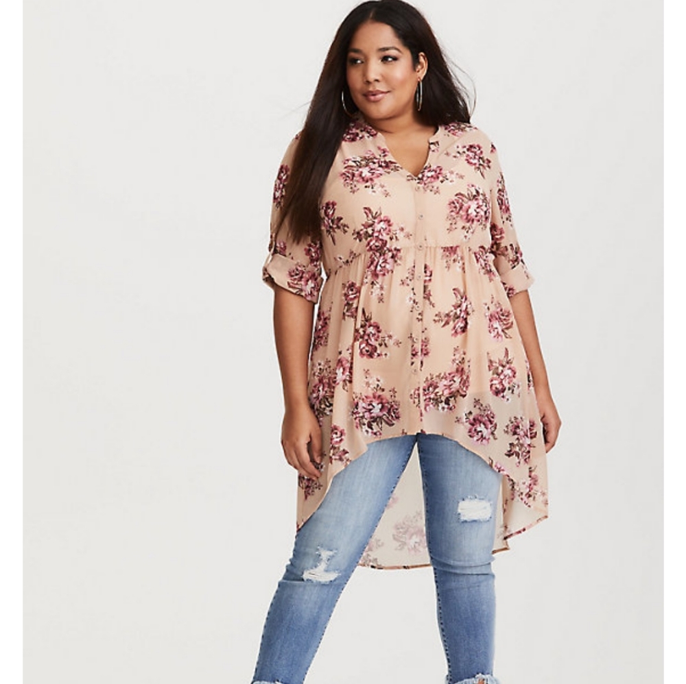 LEXIE - BLUSH FLORAL HI-LO CHIFFON TUNIC
